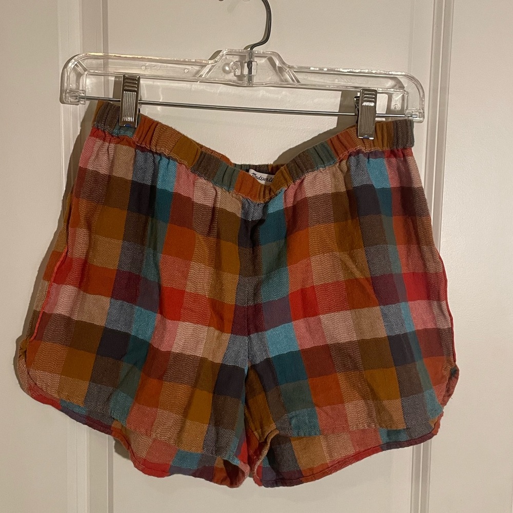 Madewell Pajama Shorts Orange Rainbow Plaid